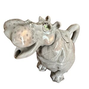 Blue Sky Clayworks Lynda Corneille Harper Hippo Hippopotamus Ceramic Teapot